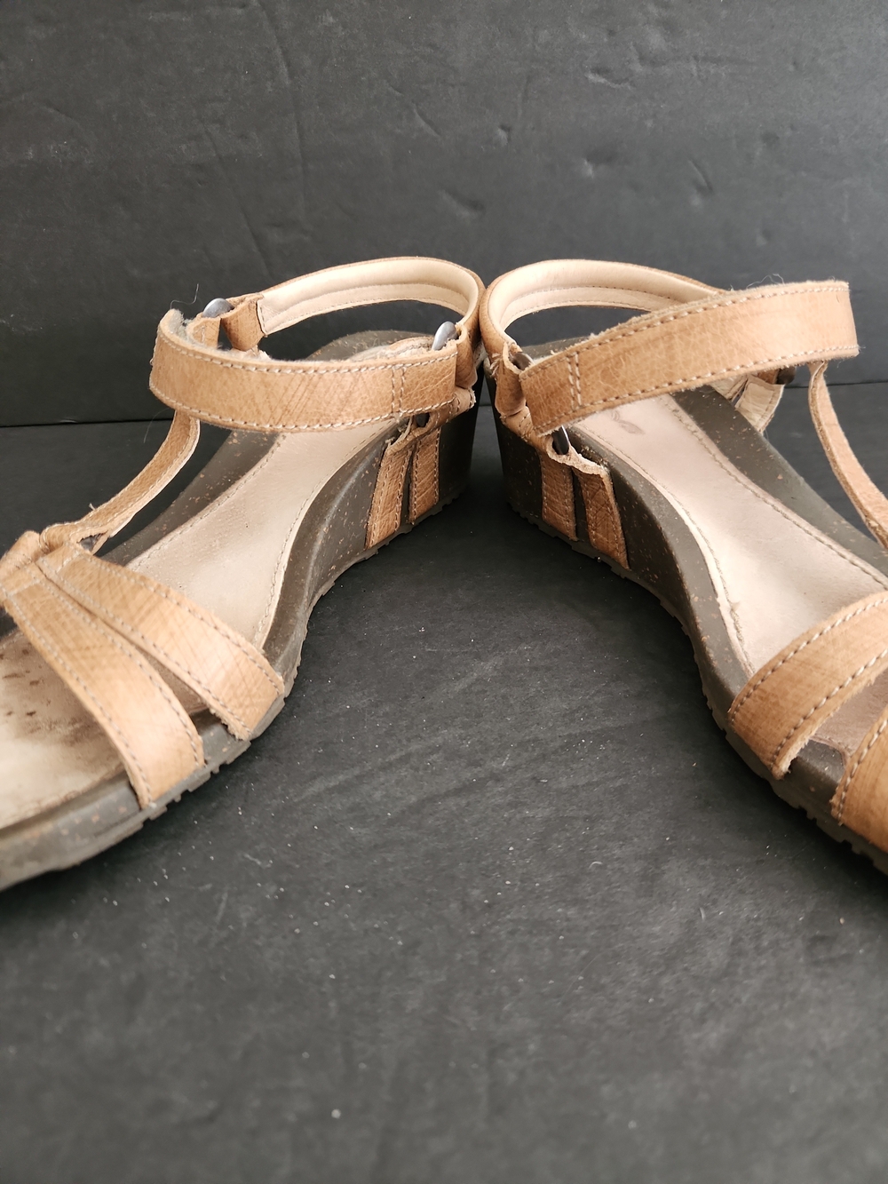 Teva Ventura Womens Size 7 Sandals Leather Cork Wedge Heel Camel Tan Beige 4253 - Picture 3 of 6